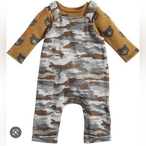Mudpie Camo overalls w/bear shirt